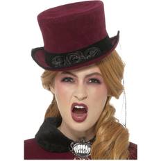 Teufel & Dämonen Kopfbedeckungen Smiffys Halloween! Deluxe Viktorianische-Vampirin-Hut, Burgund, mit Schleier