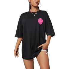 Shein EZwear Expression & Slogan Graphic Drop Shoulder Tee - Black