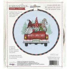 Dimensions Learn-A-Craft Counted Cross Stitch Kit 6 Round-Red Truck Gnomes 14 Count