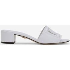 Dolce & Gabbana Women Heeled Sandals Dolce & Gabbana Calfskin sliders with DG logo white