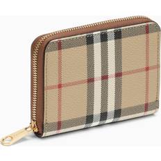 Burberry Vintage Check Logo Plaque Tri-fold Wallet in Brown