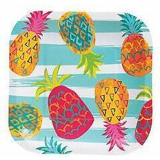 Fun Express Pineapple Square Dessert Plate Party Supplies 8 Pieces