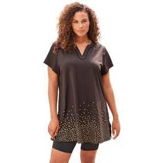 Clothing Plus Women's Longer Length Short-Sleeve Swim Tunic by Swim 365 in Gold Foil Dots Size 30