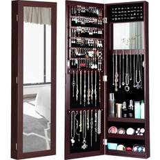 Brown Jewelry Boxes Costway Wall Door Mounted Mirrored Jewelry Cabinet Storage Organizer-Brown