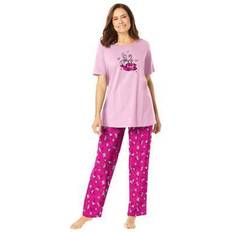 Plus Women's Graphic Tee PJ Set by Dreams & Co. in Pink Tea Cup Size 4X Pajamas