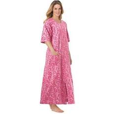 Plus Women's Long French Terry Zip-Front Robe by Dreams & Co. in Pink Hearts Size 4X