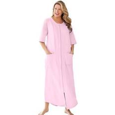 Pink Sleepwear Plus Women's Long French Terry Zip-Front Robe by Dreams & Co. in Pink Size 4X