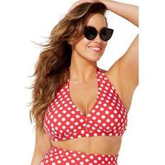 Red Bikini Tops Swimsuits For All Plus Women's Diva Halter Bikini Top in Red Polka Dot Size 12