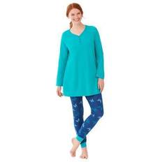 Plus Women's Henley Tunic & Jogger PJ Set by Dreams & Co. in Evening Blue Butterfly Size 26/28 Pajamas