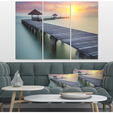 Wall Decor Design Art Wooden Sea Bridge and Sunset Seashore Photo Wall Decor