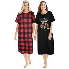 Plus Women's 2-Pack Long Sleepshirts by Dreams & Co. in Red Buffalo Plaid Size 3X/4X Nightgown