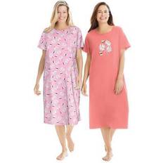 Cotton Nightgowns Plus Women's 2-Pack Long Sleepshirts by Dreams & Co. in Sweet Coral Bees Size 5X/6X Nightgown