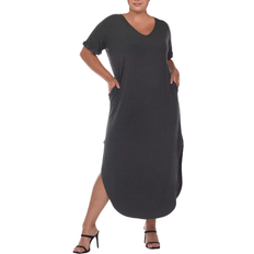 White Mark Plus Size Short Sleeve V-Neck Maxi Dress - Charcoal