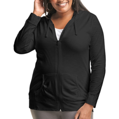 Just My Size Plus Full-Zip Slub Cotton Hoodie - Black