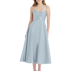 Alfred Sung Spaghetti Strap Full Skirt Satin Midi Dress - Mist