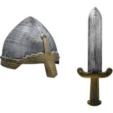 Medieval viking crusader knight helmet and medieval dagger costume prop