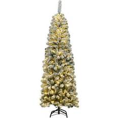 Costway 6Ft Pre-lit Snow Flocked Artificial Pencil Pine Christmas Tree