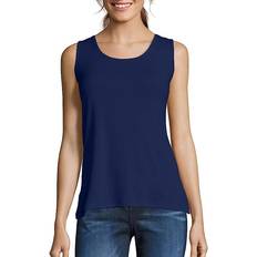 Blue - Women Tank Tops Hanes Mini-Ribbed Cotton Tank Top - Hanes Navy