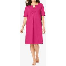Sleepwear Woman Within Shirred Short-Sleeve Sleepshirt Plus Size - Raspberry Sorbet