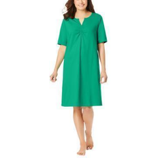 Sleepwear Woman Within Shirred Short-Sleeve Sleepshirt Plus Size - Tropical Emerald