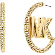 Michael Kors Silver Plated Jewelry Michael Kors Precious Pavé Logo Hoop Earrings - Gold/Transparent