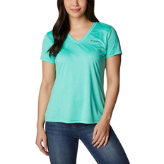 Columbia Women's Hike Short Sleeve V-Neck Shirt - Electric Turquoise Heather