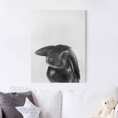 Schwarz Wanddekos Leinwandbild Tiere Hochformat Illustration Hase Wanddeko