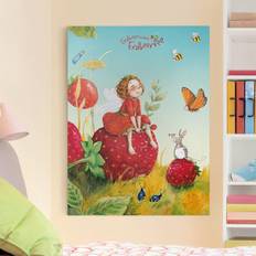 Wanddekos Leinwandbild Kinderzimmer Hochformat Erdbeerinchen Erdbeerfee Wanddeko