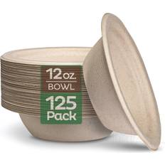 Straws 100% compostable 12 oz. paper bowls [125-pack] heavy-duty 12 oz brown