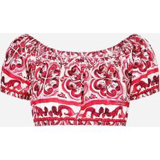 Dolce & Gabbana Red Clothing Dolce & Gabbana Short Top in Majolica Print Poplin tris_maioliche_fuxia