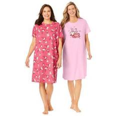 Plus Women's 2-Pack Short-Sleeve Sleepshirt by Dreams & Co. in Pink Tea Cup Size 7X/8X Nightgown