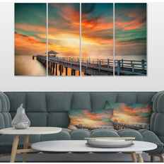 Wall Decor Design Art Wooden Pier - 4 Panels Landscape Photo Canvas Print Wall Decor