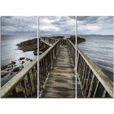 Interior Details Design Art Wooden Pier on North Irish Coastline - Sea Bridge Canvas Wall Decor