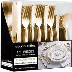 Plates, Cups & Cutlery Heavy duty 160 pack gold cutlery 80 forks, 40 knives, 40 spoons