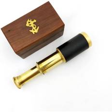 Microscopes & Telescopes Saltoro Sherpi Small Brass Telescope with Pullout Wooden Box, Gold and Brown