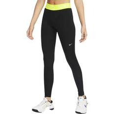 Women - XXL Tights Nike Women's Pro Mid Rise Mesh Panelled Leggings - Black/Volt/White