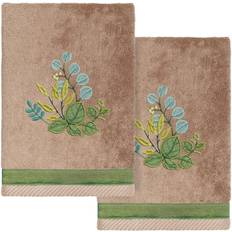 Linum Home Textiles Turkish Cotton Botanica Embellished Hand Cocoa Guest Towel Brown (76.2x)