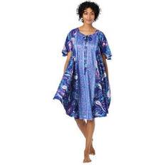 Blue - Women Nightgowns Plus Women's Short Sweeping Printed Lounger by Only Necessities in Ultra Blue Petal Paisley Size 14/16