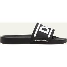Dolce & Gabbana Men Slippers & Sandals Dolce & Gabbana Men's Logo Pool Slides BLACK/WHITE 10D US