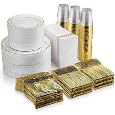 Munfix 700 piece gold dinnerware set 200 gold rim plastic plates 300 gold