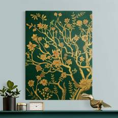 Golden Wanddekos Leinwandbild Gold Chinoiserie Blumen Wanddeko