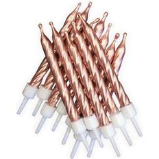Anniversary House Cake Candles Spiral Metallic with Holders Rose Gold 12pcs