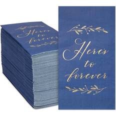 Sparkle and Bash Navy Blue Dinner Napkins for Wedding Reception, Here’s to Forever 4x8 In, 100 Pack