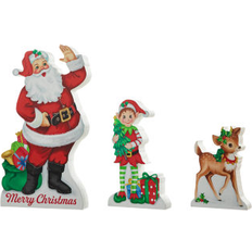 GlitzHome Set of 3 Wooden Christmas Santa, ELF, Reindeer Decoration