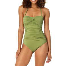 Anne Cole Twist Front Shirred One Piece - Sage Green