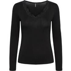 Pieces Barbera Lace Long Sleeved Top - Black