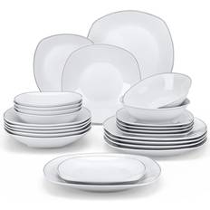 MALACASA Blance Marble Grey Porcelain Dinnerware Set with Cups