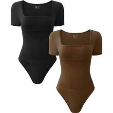 OQQ Women's 2 Piece Bodysuits Sexy Ribbed One Piece Square Neck