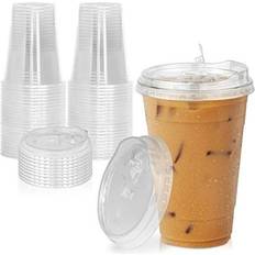 JOLLY PARTY 100Pack 16 oz Clear Plastic Cups With Flat Lids