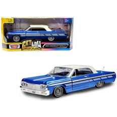 Motormax 1964 Chevrolet Impala Lowrider Hard Top Candy Blue Metallic with Cream Top 'Get Low' Series 1/24 Diecast Model Car